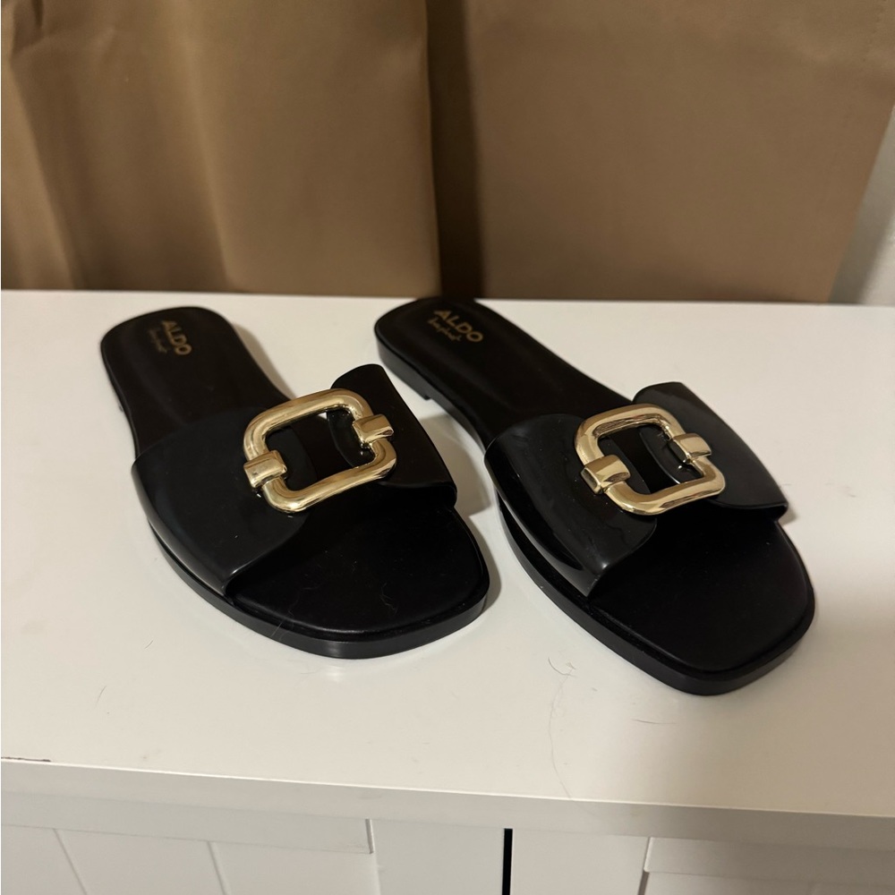 ALDO Black Sandals with Gold Accent